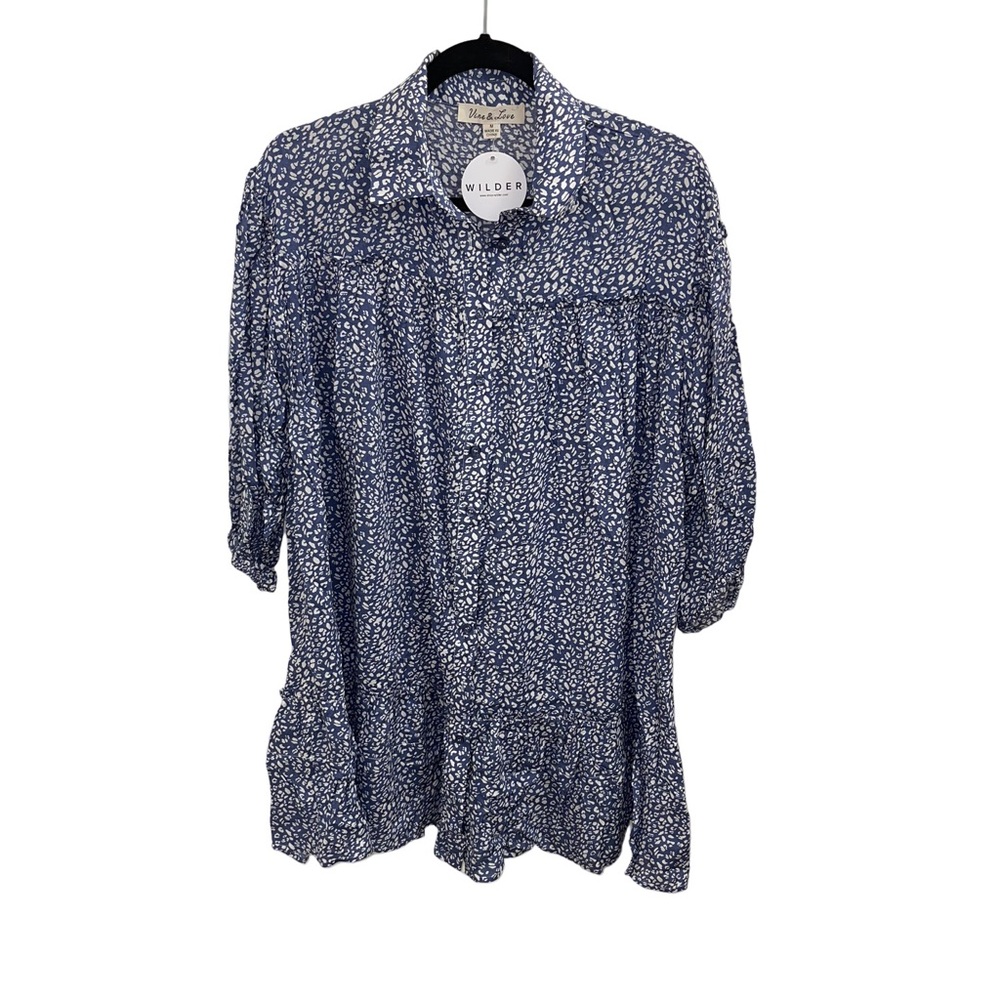 Vine & Love Blue Button Down Shirt Dress NWT